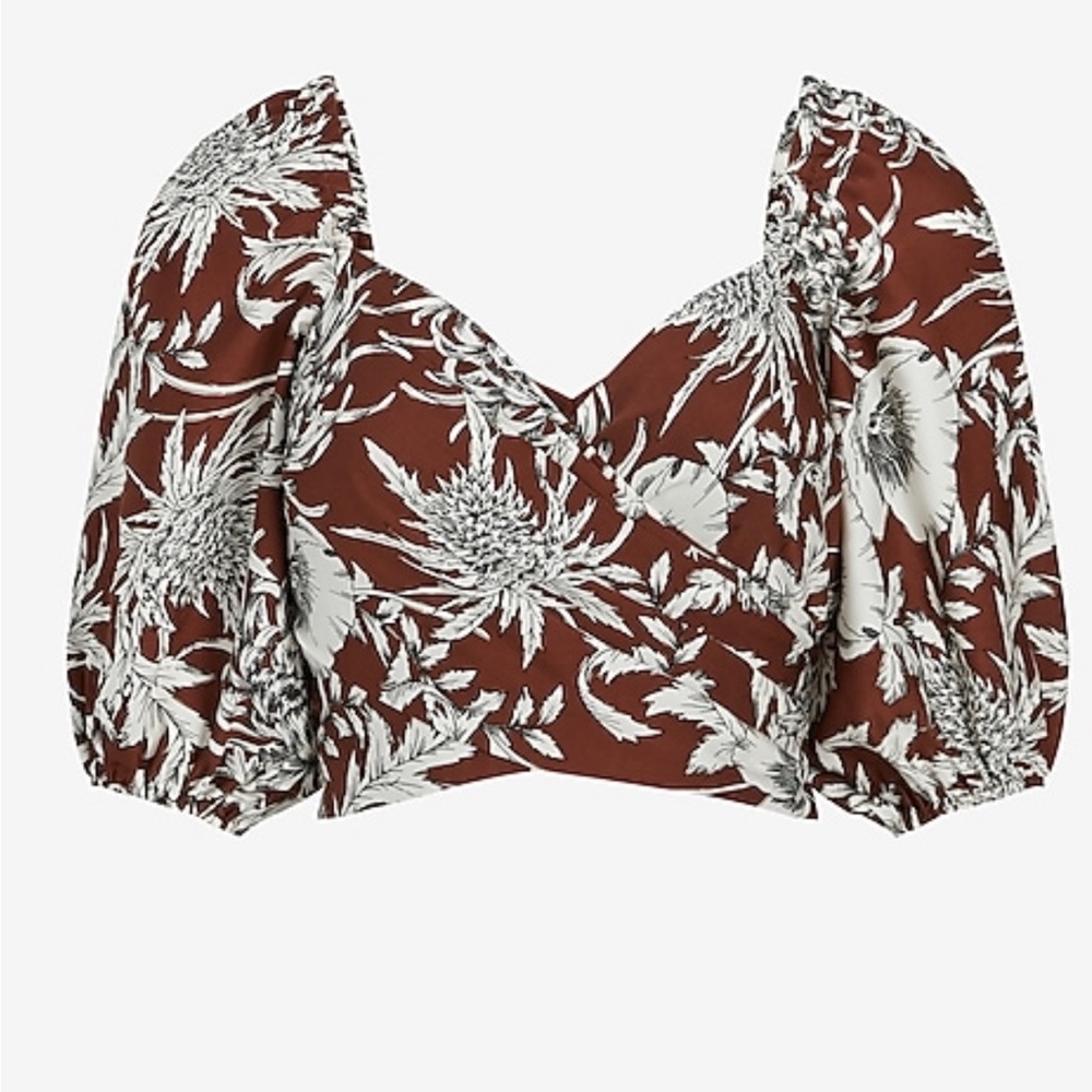 Express Satin Printed Faux Wrap Tie Back Cropped Top NWT